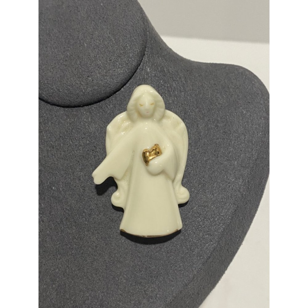 Vintage Touch of Grace Angel Pin By Russ Cream Gold Accent Glazed